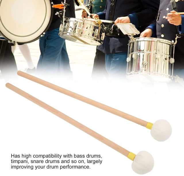 Alt view image 6 of 6 - 2Pcs Drum Mallets Timpani Sticks 15.35in Length White Soft Felt Maple Handle Wood Mallets for Bass Drum Snare Drum Timpani Percussion with 45mm Felt Head(Yellow)