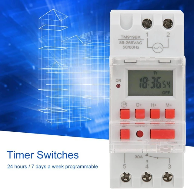 Alt view image 5 of 6 - AC 85-265V 30A Timer Switches TM919BK Digital Timer 24Hours 7Days Programmable Countdown LCD Display 16 On/Off Settings 35mm DIN Rail