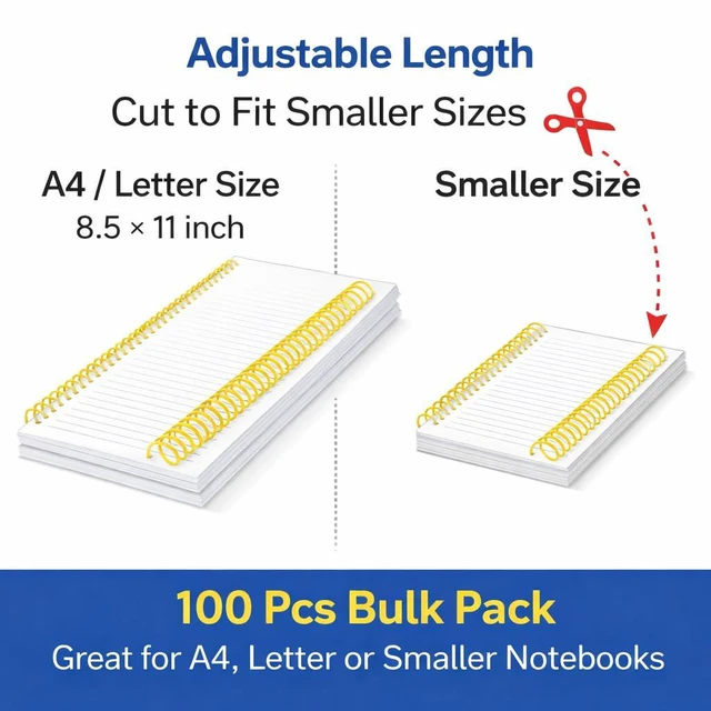 Alt view image 3 of 6 - 100Pcs Spiral Binding Coils 4:1 Pitch 48 Rings 115 Sheet Capacity 14.3mm Diameter Iron Wire Combs for A4/Letter Size Paper Gold Spines for Documents Reports Presentations