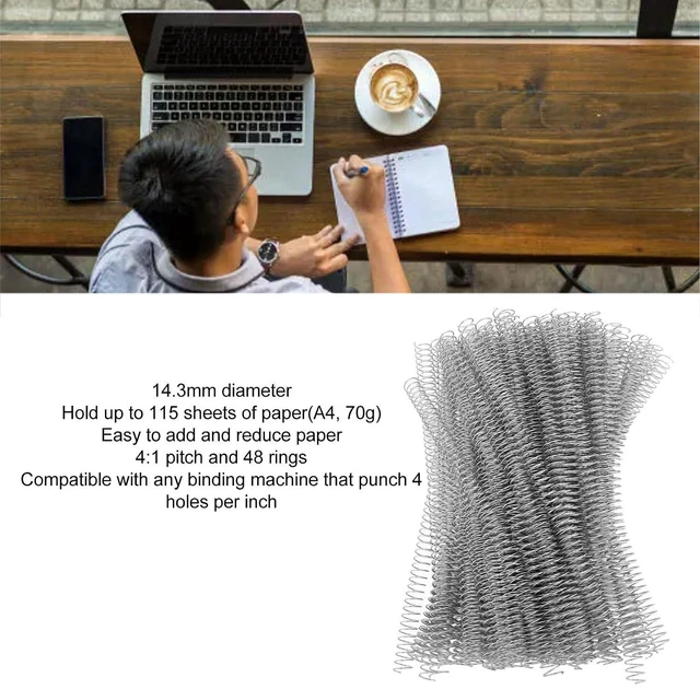 Alt view image 2 of 6 - 100Pcs A4 Iron Spiral Binding Coils (Silver) Wire Combs Spines 115 Sheet Capacity 4:1 Ratio Paper Rings