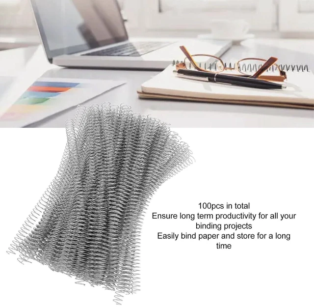 Alt view image 3 of 6 - 100Pcs A4 Iron Spiral Binding Coils (Silver) Wire Combs Spines 115 Sheet Capacity 4:1 Ratio Paper Rings