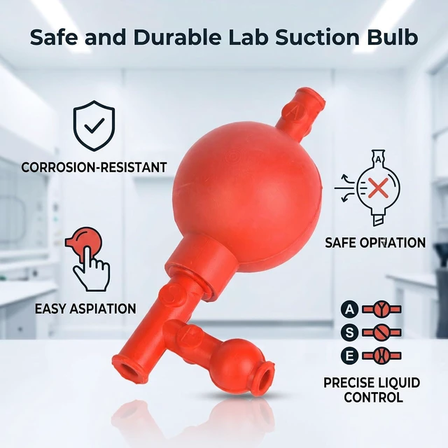 Alt view image 3 of 6 - Pipetting Ball Quantitative Suction Bulb Rubber Pipette Filler Lab Suction Ball Pipette Lab Pipette Filler Bulb with 3 Openings Red