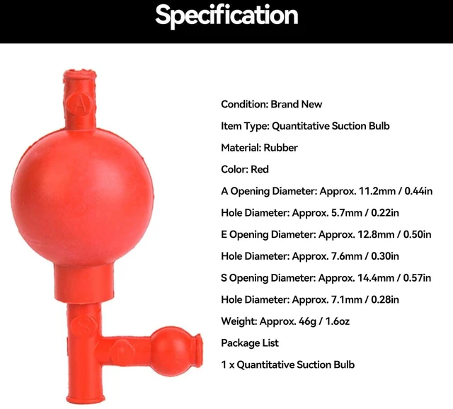 Alt view image 5 of 6 - Pipetting Ball Quantitative Suction Bulb Rubber Pipette Filler Lab Suction Ball Pipette Lab Pipette Filler Bulb with 3 Openings Red