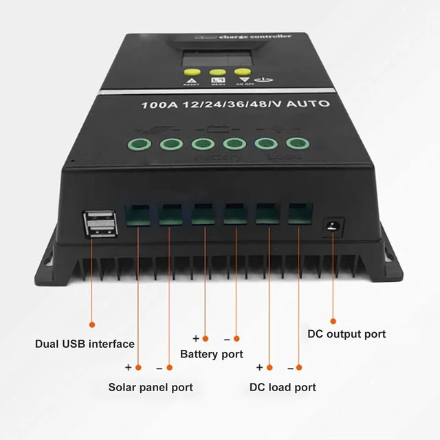 Alt view image 4 of 6 - 100A MPPT Solar Charge Controller Solar Panel Regulator 12V/24V/36V/48V Dual USB Ports Overload Temp Protection with 7 Work Modes for Gel Flooded LifePO4 Battery Charging