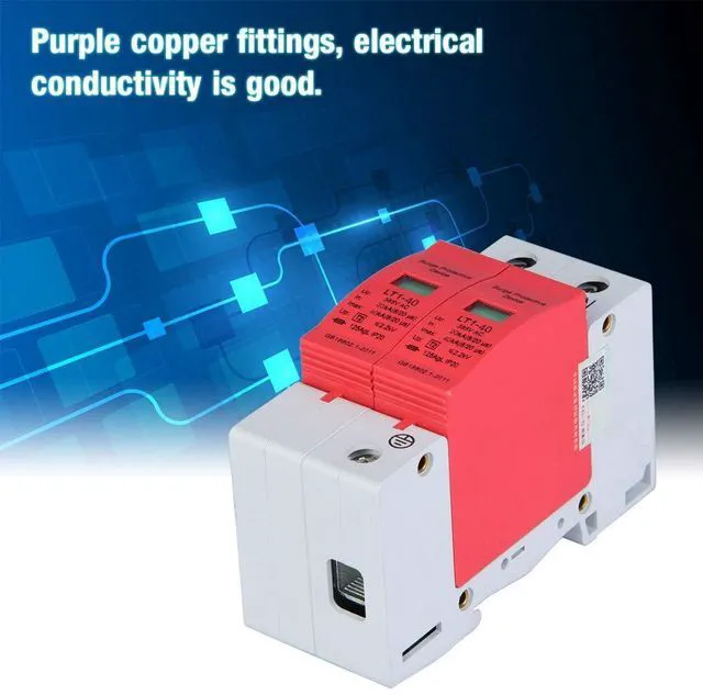 Alt view image 5 of 6 - AC Protector Power Protector Arrester Device, House Protector Low Voltage Arrester for Photovoltaic Thunder, Protective Device Arrester Electronics Accessories (2P40KA)