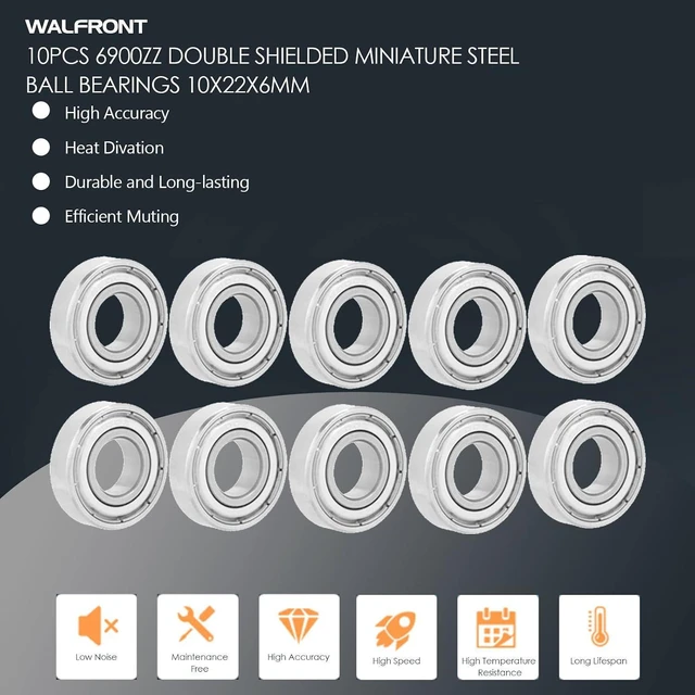 Alt view image 5 of 6 - (Pack of 10) 6900Z Bearings Walfront 6900Z Double Shielded Miniature Ball Bearings Steel 10x22x6mm for Small Hobby 10mm Shaft/Rod Projects