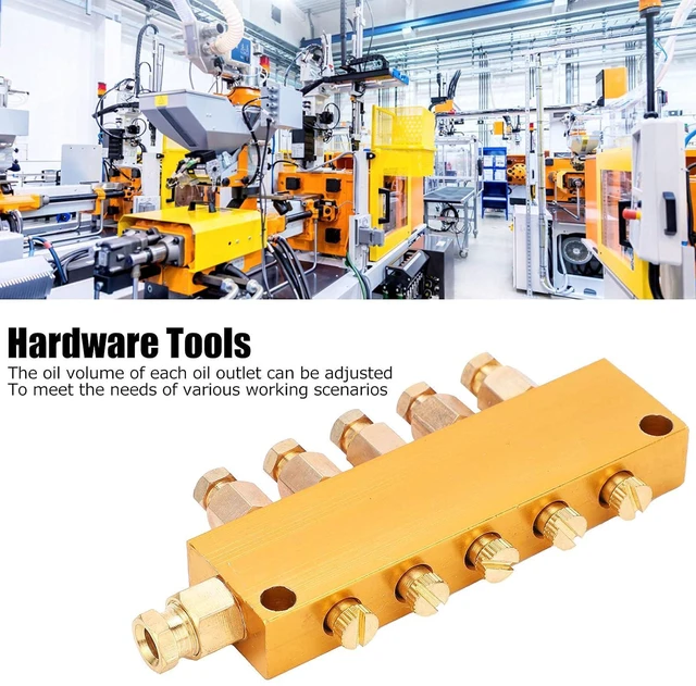 Alt view image 2 of 6 - Adjustable Oil Distributor Brass Lube Piston Separator Manifold Block Lubrication Divider Valve for Centralized Lubrication System Milling Machine CNC Lathe (1 in 5 Out)
