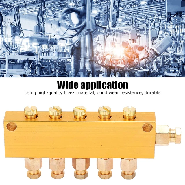 Alt view image 3 of 6 - Adjustable Oil Distributor Brass Lube Piston Separator Manifold Block Lubrication Divider Valve for Centralized Lubrication System Milling Machine CNC Lathe (1 in 5 Out)