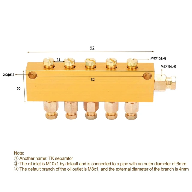Alt view image 4 of 6 - Adjustable Oil Distributor Brass Lube Piston Separator Manifold Block Lubrication Divider Valve for Centralized Lubrication System Milling Machine CNC Lathe (1 in 5 Out)