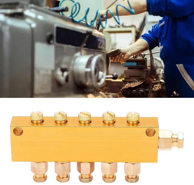 Alt view image 5 of 6 - Adjustable Oil Distributor Brass Lube Piston Separator Manifold Block Lubrication Divider Valve for Centralized Lubrication System Milling Machine CNC Lathe (1 in 5 Out)