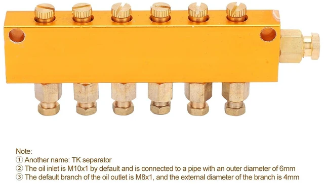 Alt view image 5 of 6 - Brass Oil Distributor Adjustable Lubrication Manifold Block (1 in 6 Out) for CNC Milling Machine Lathe Centralized Lubrication System