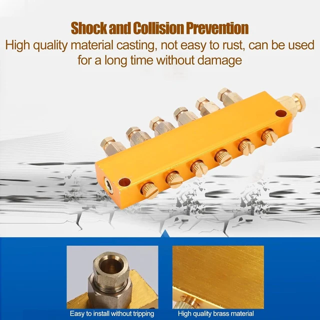 Alt view image 3 of 6 - Brass Oil Distributor Adjustable Lubrication Manifold Block (1 in 6 Out) for CNC Milling Machine Lathe Centralized Lubrication System