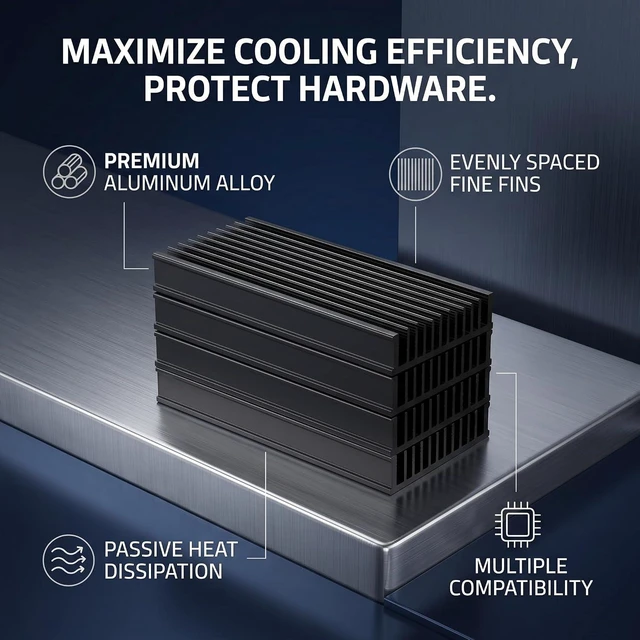 Alt view image 3 of 6 - 4Pcs Aluminum Heat Sink Large Heatsink Chip Heat Diffusion Cooling Fin Heat Sink Cooling Black 50 x 12.7 x 100mm / 2 x 0.5 x 4in