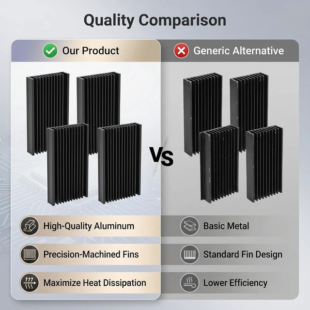 Alt view image 4 of 6 - 4Pcs Aluminum Heat Sink Large Heatsink Chip Heat Diffusion Cooling Fin Heat Sink Cooling Black 50 x 12.7 x 100mm / 2 x 0.5 x 4in