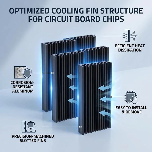 Alt view image 5 of 6 - 4Pcs Aluminum Heat Sink Large Heatsink Chip Heat Diffusion Cooling Fin Heat Sink Cooling Black 50 x 12.7 x 100mm / 2 x 0.5 x 4in