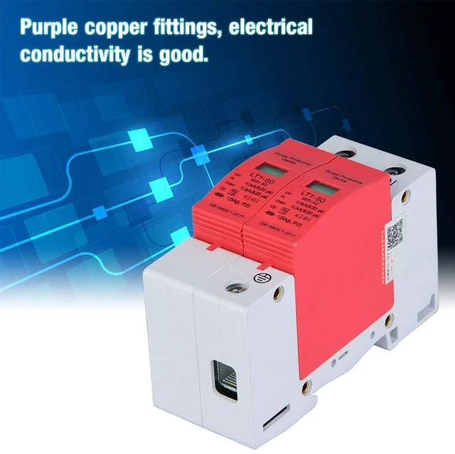 Alt view image 6 of 6 - AC Protector Power Protector Arrester Device, House Protector Low Voltage Arrester for Photovoltaic Thunder, Protective Device Arrester Electronics Accessories (2P80KA)