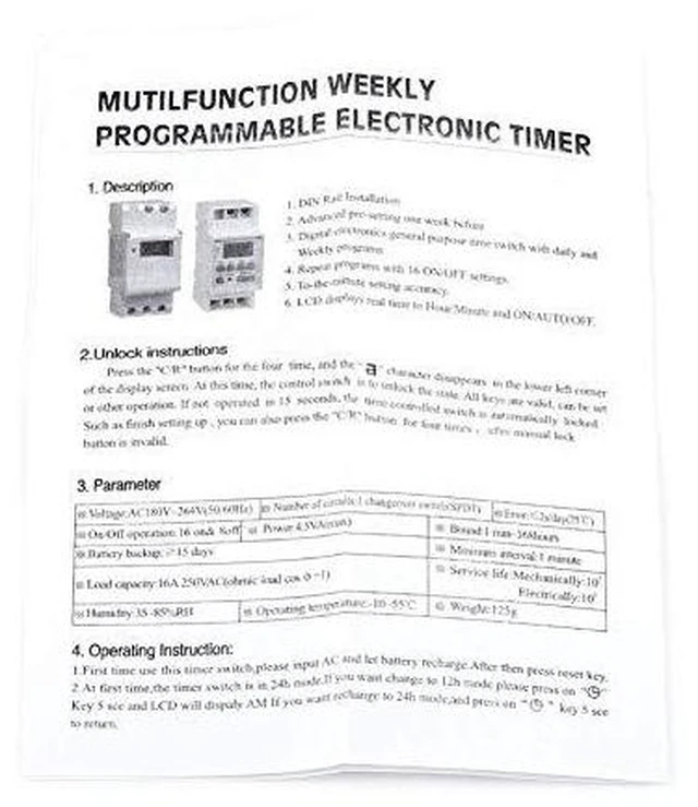 Alt view image 3 of 6 - 15A Programmable Timer Relay 7 Day Heavy Duty Digital Timer Switch with LCD 16 On 16 Off Pre-Setting THC DIN Rail (110V)