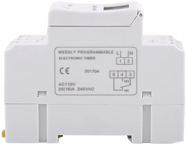 Alt view image 2 of 6 - 15A Programmable Timer Relay 7 Day Heavy Duty Digital Timer Switch with LCD 16 On 16 Off Pre-Setting THC DIN Rail (110V)