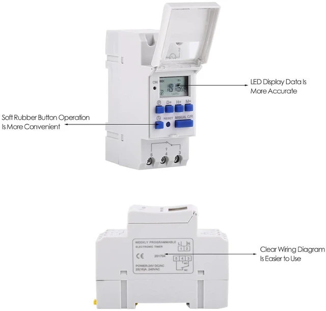 Alt view image 6 of 6 - 15A Programmable Timer Relay 7 Day Heavy Duty Digital Timer Switch with LCD 16 On 16 Off Pre-Setting THC DIN Rail (110V)