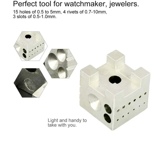 Alt view image 3 of 6 - Walfront Watch Repair Tool Watchmaker Repairing Tools Carbon Steel Dapping Carbon Steel Block Riveting Stakes Watchmaker Repair Holder Tools