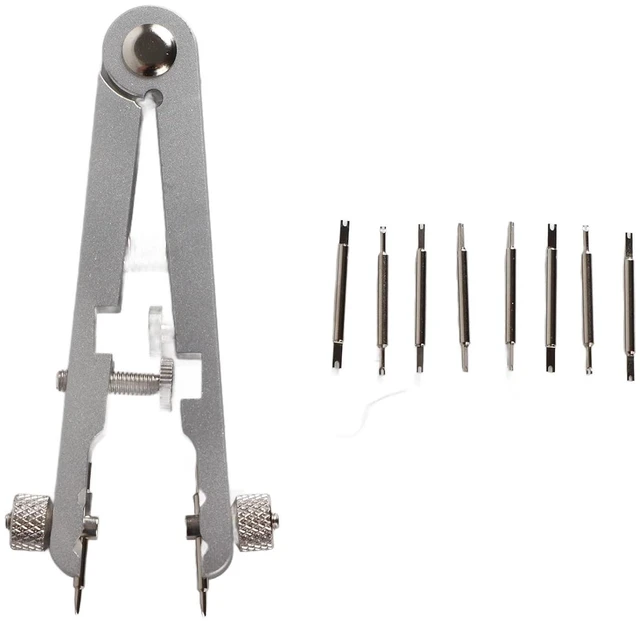 Main image of Watch Spring Bar Tool with 8 Tips, Professional Watch Band Repair Kit for Removing and Replacing Watch Straps, Bracelet Links and Pins with Easy Adjust Locking Mechanism (Silver)