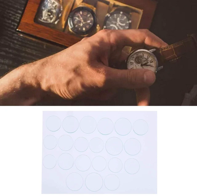 Alt view image 5 of 6 - Walfront 21pcs Watch Glass Replacement Flat Watch Crystal Kit 35-45mm Mineral Glass Lens Set with 1.2mm Thickness for Professional Repair DIY Horology