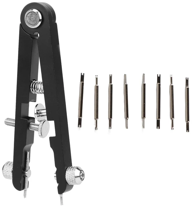 Main image of Spring Bar Tool Set Walfront Watch Repair Plier with 8 Tips Watchmaker Strap Removing Chain Tool Watchband Repair Tool Adjust Spring Bar Tweezer (Black)
