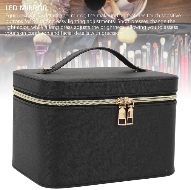 Alt view image 5 of 6 - Walfront Cosmetic Bag with LED Mirror PU Makeup Case with Lighted Mirror