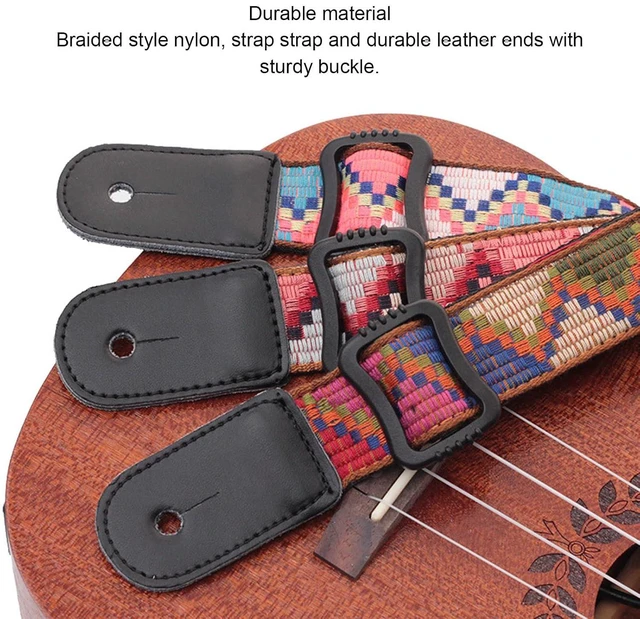 Alt view image 2 of 6 - Walfront Ukulele Strap Bohemian Hawaiian Length Adjustable Retro Style Woven Nylon Uke Shoulder Strap Ukulele Back Belt (Style 1)