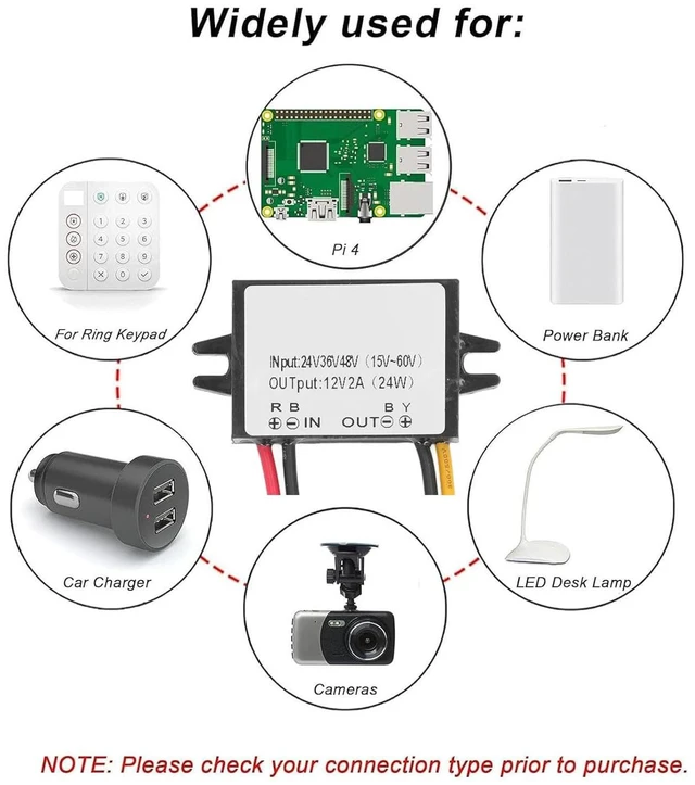 Alt view image 4 of 6 - WALFRONT DC to DC Converter 24V 36V 48V Step Down to 12V 2A 24W IP67 Waterproof Voltage Reducer with Overload Protection for Vehicle LED Light Strip Hospital Equipment