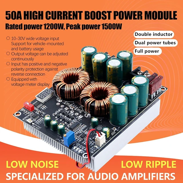 Alt view image 2 of 6 - Walfront Boost Converter Step Up Voltage Converter 1200W Dual Inductor Boost Power Module for Audio Amplifier Power Source DC10-30V Vin-50V Maximum 1500W (ZK-PW1200)