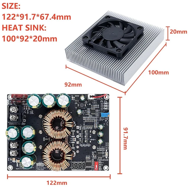 Alt view image 3 of 6 - Walfront Boost Converter Step Up Voltage Converter 1200W Dual Inductor Boost Power Module for Audio Amplifier Power Source DC10-30V Vin-50V Maximum 1500W (ZK-PW1200)