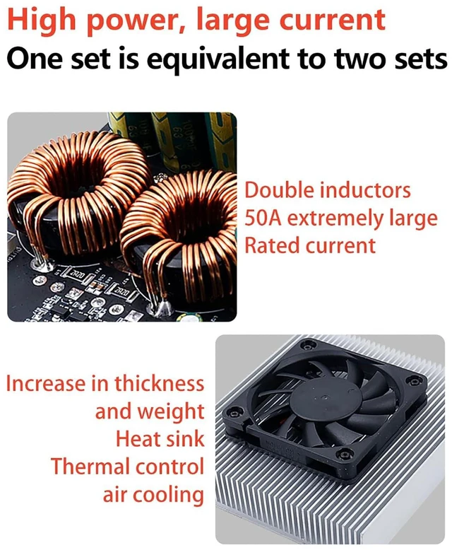 Alt view image 5 of 6 - Walfront Boost Converter Step Up Voltage Converter 1200W Dual Inductor Boost Power Module for Audio Amplifier Power Source DC10-30V Vin-50V Maximum 1500W (ZK-PW1200)