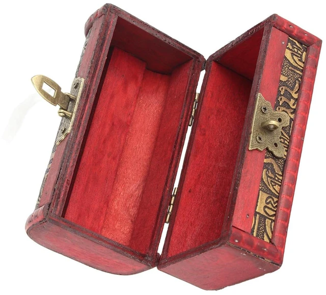 Alt view image 3 of 6 - Walfront Vintage Wooden Treasure Chest Jewelry Storage Box with Lock,