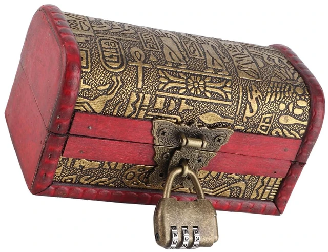 Alt view image 4 of 6 - Walfront Vintage Wooden Treasure Chest Jewelry Storage Box with Lock,