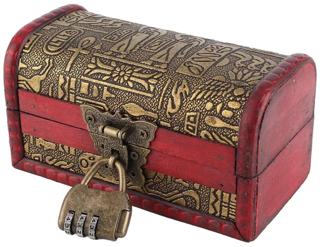 Alt view image 6 of 6 - Walfront Vintage Wooden Treasure Chest Jewelry Storage Box with Lock,