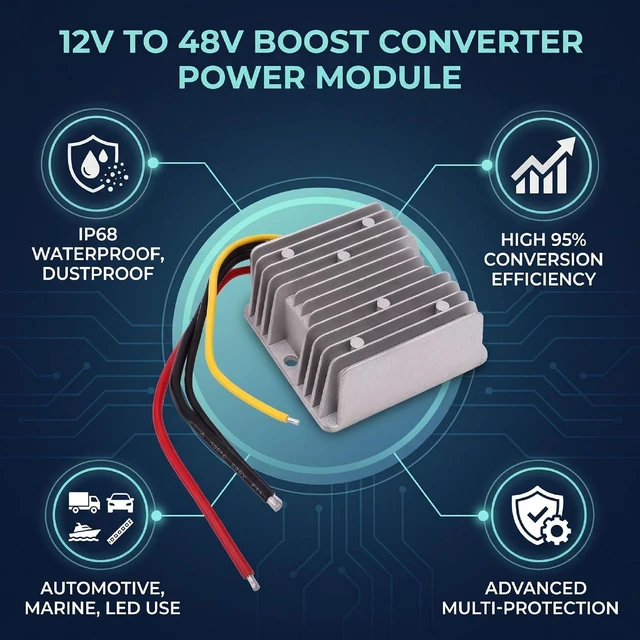 Alt view image 4 of 6 - WALFRONT Boost Converter 12V to 48V Converter, 6A 288W IP68