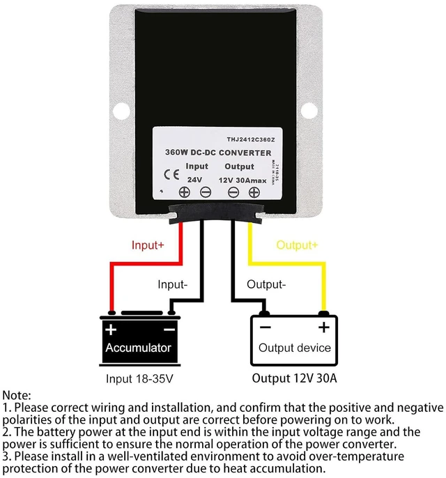 Alt view image 2 of 6 - WALFRONT Voltage Converter DC to DC 24V to 12V 30A 360W IP68