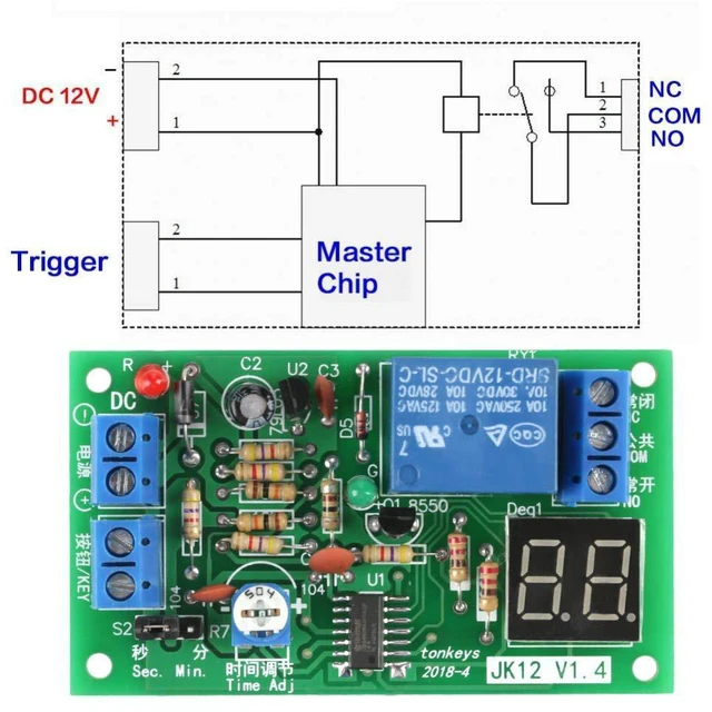 Alt view image 2 of 6 - DC12V Digital LED Display Countdown Timing Delay Timer Switch Turn Off Relay Module 1-99s/ 1-99min Adjustable