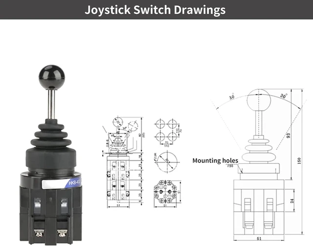 Alt view image 5 of 6 - 4NO 4 Position Joystick Switch 4 Way Momentary Return 30mm Monolever Joystick Switch ±30° Angle for Industrial Control AC 50Hz DC Circuits (CS-402)