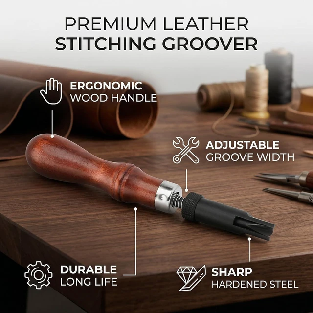 Alt view image 4 of 6 - Wood Handle V Cove Base Leather Groover V Type Push Groover Groover Tool Cotton Crochet Thread Type Push Groover Leather Grooving Craft Gouge Tool