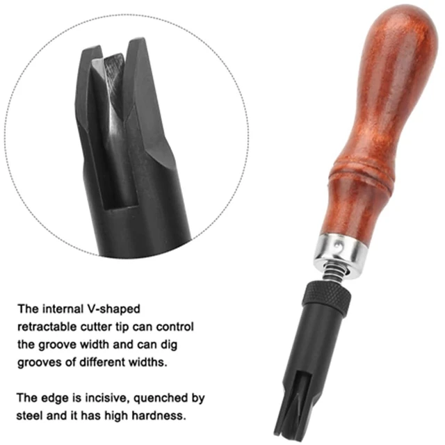 Alt view image 6 of 6 - Wood Handle V Cove Base Leather Groover V Type Push Groover Groover Tool Cotton Crochet Thread Type Push Groover Leather Grooving Craft Gouge Tool