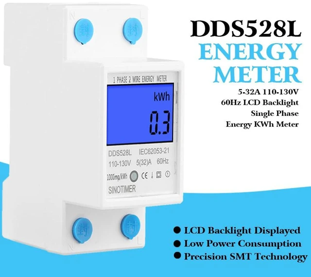 Alt view image 2 of 6 - Single Phase Energy Meter Electric Meter LCD KWH Meter 110-130V 5-32A 60Hz DIN-Rail Power Meter Backlight Electricity Power Consumption Wattmeter