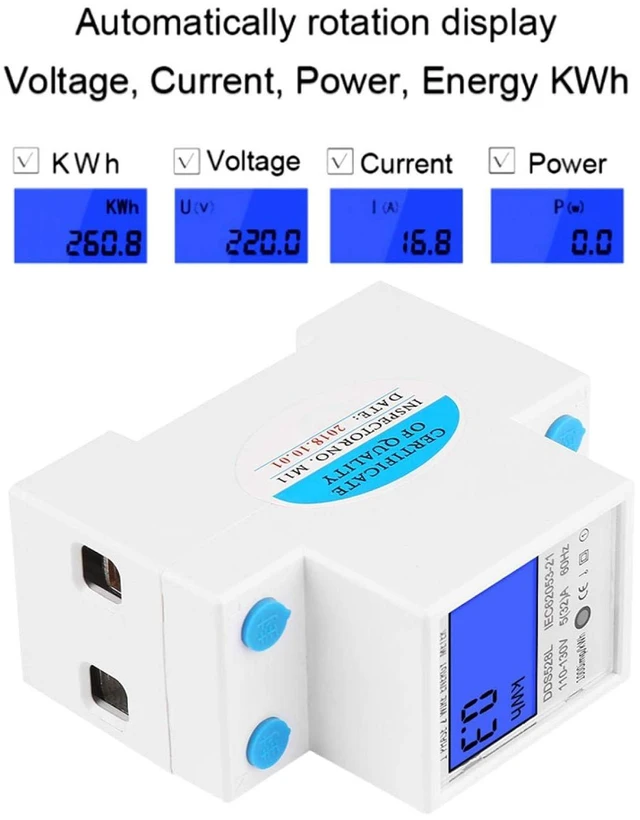 Alt view image 3 of 6 - Single Phase Energy Meter Electric Meter LCD KWH Meter 110-130V 5-32A 60Hz DIN-Rail Power Meter Backlight Electricity Power Consumption Wattmeter