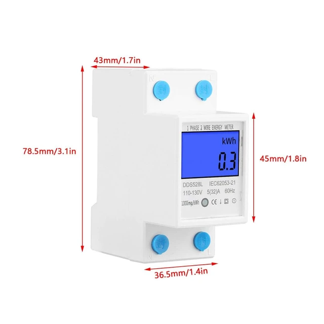 Alt view image 4 of 6 - Single Phase Energy Meter Electric Meter LCD KWH Meter 110-130V 5-32A 60Hz DIN-Rail Power Meter Backlight Electricity Power Consumption Wattmeter