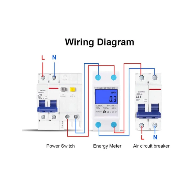 Alt view image 6 of 6 - Single Phase Energy Meter Electric Meter LCD KWH Meter 110-130V 5-32A 60Hz DIN-Rail Power Meter Backlight Electricity Power Consumption Wattmeter