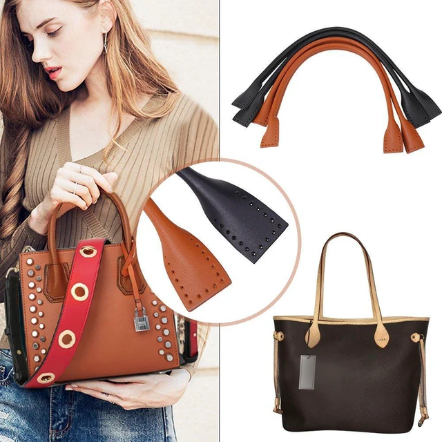 Alt view image 6 of 6 - Walfront Leather Bag Handles Leather Purse Handles Genuine Leather Bag Straps Handle For Hand Accessories With Thread Black Brown Optional(Black)