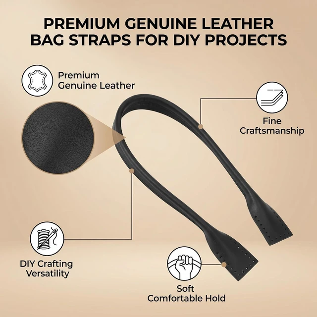 Alt view image 5 of 6 - Walfront Leather Bag Handles Leather Purse Handles Genuine Leather Bag Straps Handle For Hand Accessories With Thread Black Brown Optional(Black)