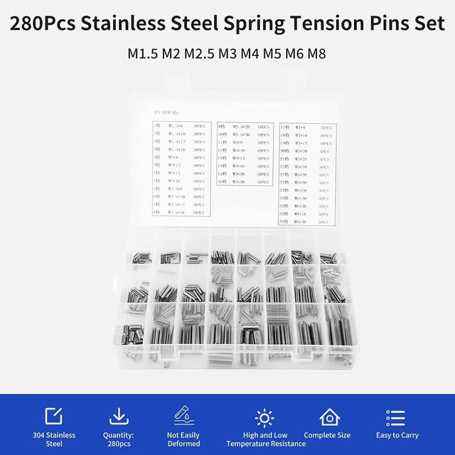Alt view image 3 of 6 - 280Pcs Stainless Steel Roll Pin Assortment Kit Metric Slotted Spring Pins M1.5 to M8 Split Tension Pins for Automotive Machinery Industrial Repair