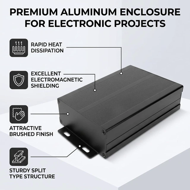 Alt view image 5 of 6 - Enclosure Project Box 40x97x150mm Electronic DIY Circuit Board Protective Box Cooling Case Enclosure Split Body Case for Power Amplifier Aluminum Box Analyzer Housing Black